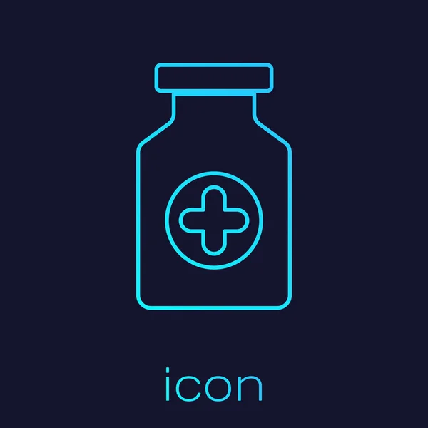 Icono de la línea de botella de Turquoise Medicine aislado sobre fondo azul. Signo de la píldora. Diseño de farmacia. Ilustración vectorial — Vector de stock