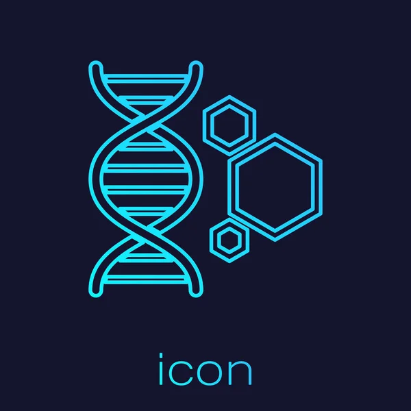 Icono de línea de ingeniería Genética Turquesa aislado sobre fondo azul. Análisis de ADN, pruebas genéticas, clonación, pruebas de paternidad. Ilustración vectorial — Vector de stock