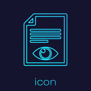 Mavi arka planda izole edilmiş göz sembolü çizgi simgesine sahip Turkuaz Kağıt sayfası. Bilgi dosyası işaretini açın. Vektör İllüstrasyonu