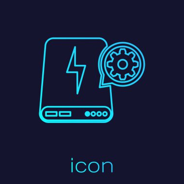 Turkuaz Güç bankası ve dişli hattı simgesi mavi arka plan üzerinde izole. Uygulama, servis konsepti, ayar seçenekleri, bakım, onarım, sabitleme ayarlama. Vektör İllüstrasyonu