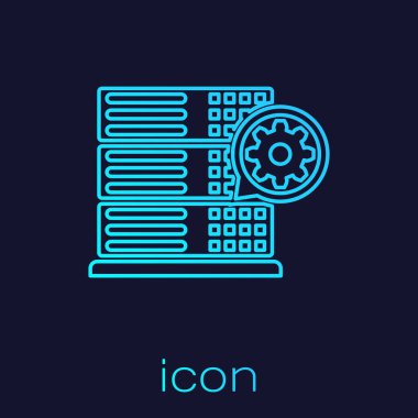 Turquoise Server and gear line icon isolated on blue background. Adjusting app, service concept, setting options, maintenance, repair, fixing. Vector Illustration