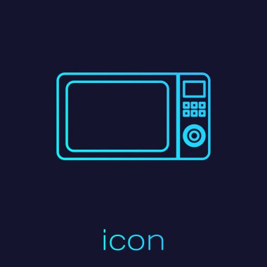 Turkuaz Mikrodalga fırın hattı simgesi mavi arka plan üzerinde izole. Ev aletleri simgesi. Vektör İllüstrasyonu