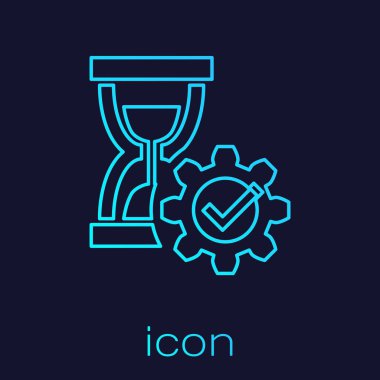 Turkuaz Kum Saati ve dişli hattı simgesi mavi arka plan üzerinde izole. Zaman Yönetimi sembolü. Saat ve vites simgesi. Verimlilik sembolü. Vektör İllüstrasyonu