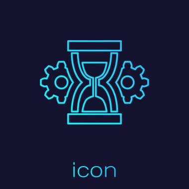 Turkuaz Kum Saati ve dişli hattı simgesi mavi arka plan üzerinde izole. Zaman Yönetimi sembolü. Saat ve vites simgesi. Verimlilik sembolü. Vektör İllüstrasyonu