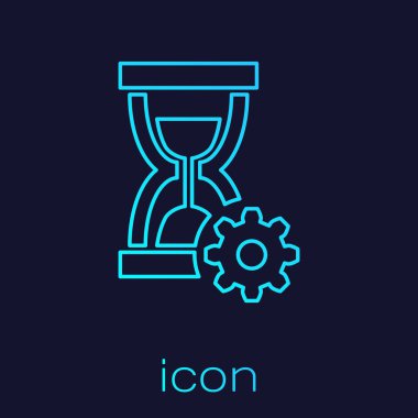 Turkuaz Kum Saati ve dişli hattı simgesi mavi arka plan üzerinde izole. Zaman Yönetimi sembolü. Saat ve vites simgesi. Verimlilik sembolü. Vektör İllüstrasyonu