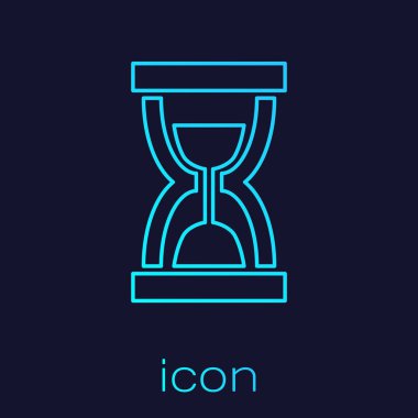 Mavi arka plan üzerinde izole akan kum çizgisi simgesi ile Turkuaz Eski kum saati. Kum saati işareti. İş ve zaman yönetimi kavramı. Vektör İllüstrasyonu