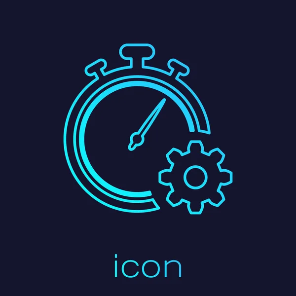 Türkiz időgazdálkodási sor ikon elszigetelt kék háttér. Óra és a hajtóműjel. Termelékenység szimbóluma. Vektoros illusztráció — Stock Vector