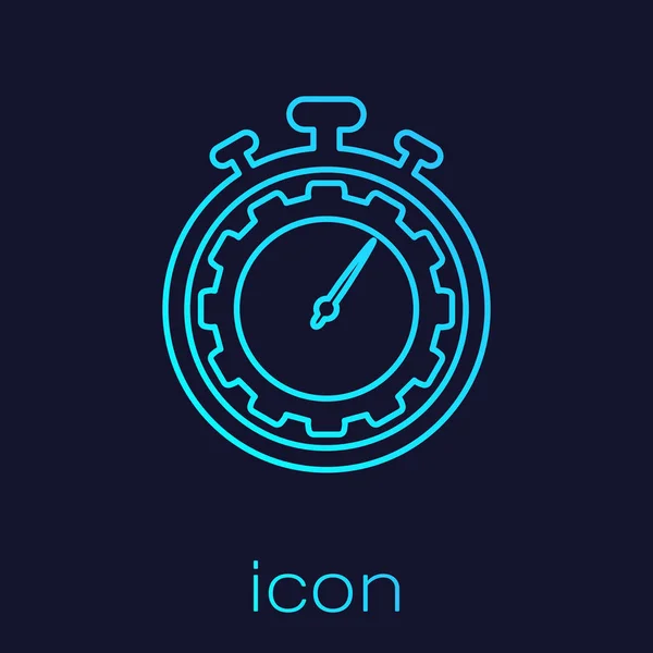 Icona della linea Turchese Time Management isolata su sfondo blu. Orologio e cambio. Simbolo di produttività. Illustrazione vettoriale — Vettoriale Stock