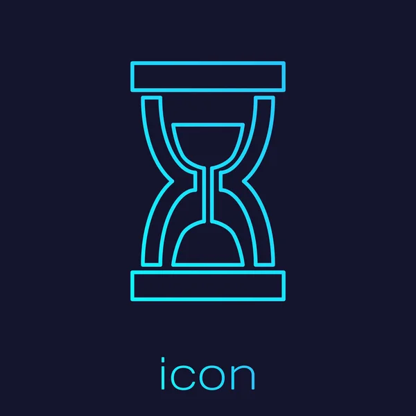 Turquesa Reloj de arena viejo con el icono de la línea de arena que fluye aislado en el fondo azul. Señal de reloj de arena. Concepto de negocio y gestión del tiempo. Ilustración vectorial — Vector de stock