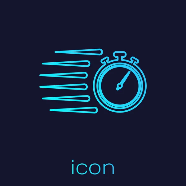 Turquoise stopwatch lijn icoon geïsoleerd op blauwe achtergrond. Tijd timer teken. Chronometer-teken. Vector illustratie — Stockvector