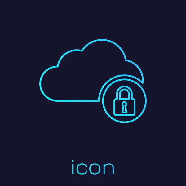 Turquoise Cloud Computing blokada ikona linii izolowane na niebieskim tle. Bezpieczeństwo, bezpieczeństwo, koncepcja ochrony. Ilustracja wektorowa — Wektor stockowy