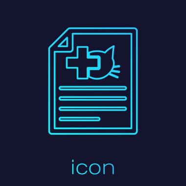 Mavi arka planda izole köpek veya kedi hattı simgesi ile seyahat için Turkuaz Tıp sertifikası. Evcil hayvan için belge. Vektör İllüstrasyonu