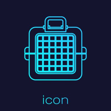 Turkuaz Pet mavi arka plan üzerinde izole durumda satır simgesi taşır. Hayvanlar, köpek ve kedi taşıyıcısı. Hayvanlar için konteyner. Hayvan taşıma kutusu. Vektör İllüstrasyonu