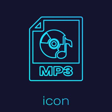 Turkuaz Mp3 dosya belge simgesi. Mavi arka planda yalıtılmış mp3 düğme çizgisi simgesini indirin. Mp3 müzik formatı işareti. Mp3 dosya sembolü. Vektör İllüstrasyonu