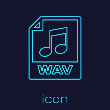 Turkuaz Wav dosya belge simgesi. Mavi arka planda yalıtılmış wav düğme çizgisi simgesini indirin. Dijital ses riff dosyaları için Wav waveform ses dosyası formatı. Vektör İllüstrasyonu
