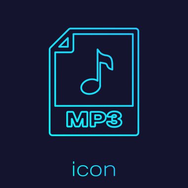 Turkuaz Mp3 dosya belge simgesi. Mavi arka planda yalıtılmış mp3 düğme çizgisi simgesini indirin. Mp3 müzik formatı işareti. Mp3 dosya sembolü. Vektör İllüstrasyonu
