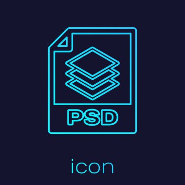 Turkuaz Psd dosya belge simgesi. Mavi arka planda yalıtılmış psd düğme satırı simgesini indirin. Psd dosya sembolü. Vektör İllüstrasyonu