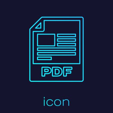 Turkuaz Pdf dosya belge simgesi. Mavi arka planda yalıtılmış pdf düğme satırı simgesini indirin. Pdf dosya sembolü. Vektör İllüstrasyonu