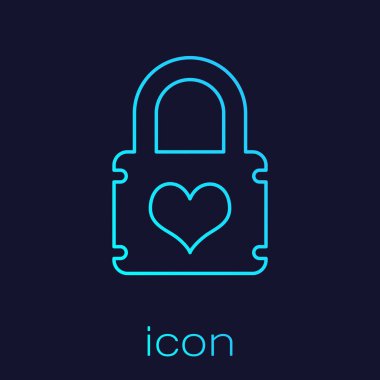 Mavi arka plan üzerinde izole kalp çizgisi simgesi ile Turkuaz Asma Kilit. Kilitli Kalp. Aşk sembolü ve anahtar deliği işareti. Vektör İllüstrasyonu