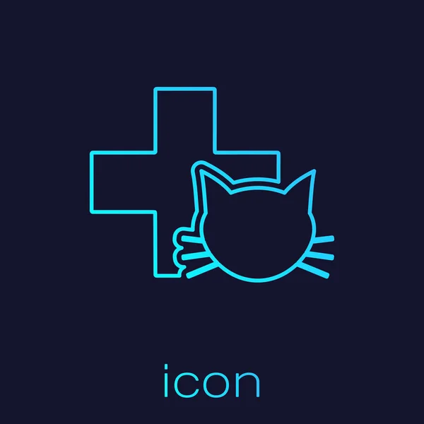 Turchese Veterinaria icona linea simbolo clinica isolato su sfondo blu. Croce con cura veterinaria del gatto. Segnale di pronto soccorso per animali. Illustrazione vettoriale — Vettoriale Stock