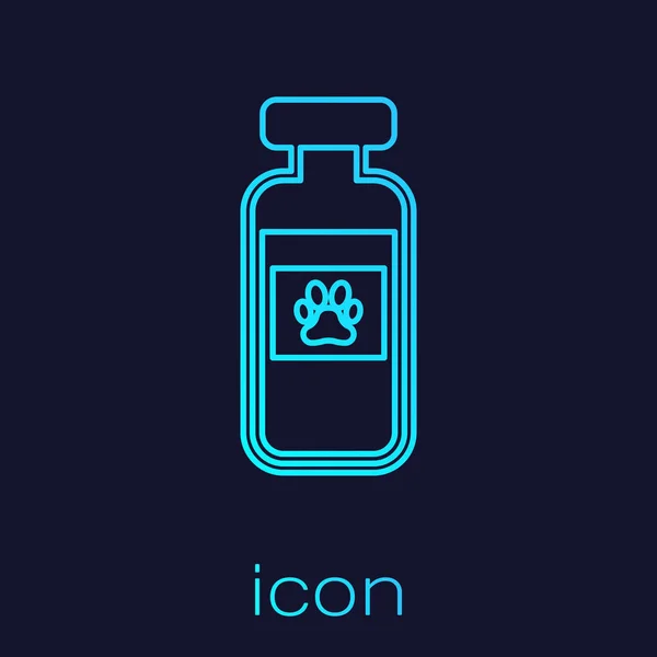 Turquoise Pets vial medical line icon isolated on blue background. Prescription medicine for animal. Vector Illustration — Stock Vector