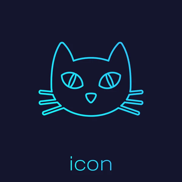 Türkisfarbenes Katzenlinien-Symbol isoliert auf blauem Hintergrund. Vektorillustration — Stockvektor