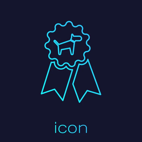 Turquoise Dog Award symbool lijn pictogram geïsoleerd op blauwe achtergrond. Medaille met hond voetafdruk als huisdieren tentoonstelling Winner concept. Vector illustratie — Stockvector