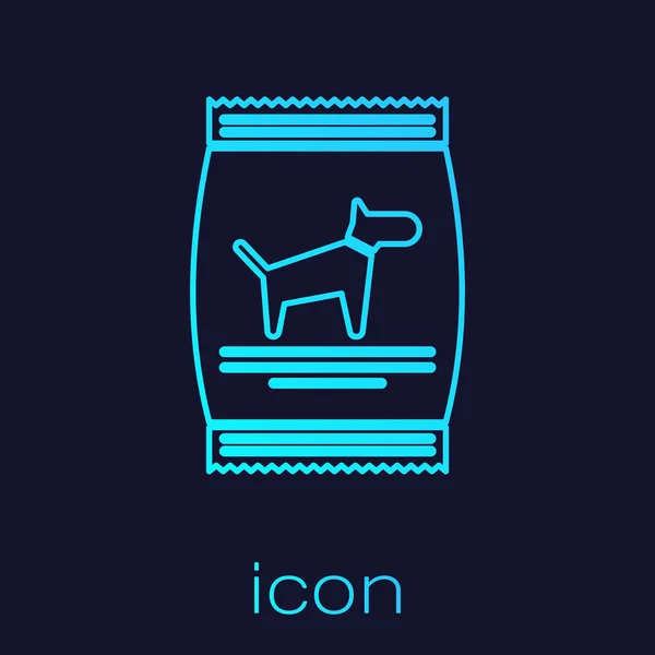 Turquesa Bolsa de alimentos para perro icono de la línea aislado sobre fondo azul. Comida para animales. Paquete de alimentos para mascotas. Ilustración vectorial — Vector de stock