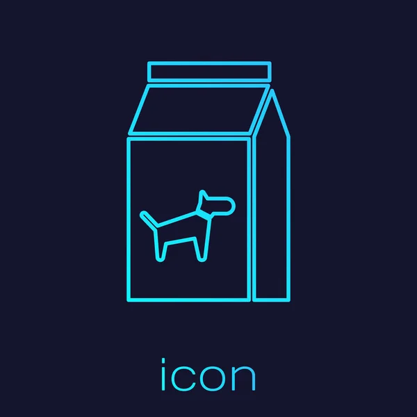 Turquesa Bolsa de alimentos para perro icono de la línea aislado sobre fondo azul. Comida para animales. Paquete de alimentos para mascotas. Ilustración vectorial — Vector de stock