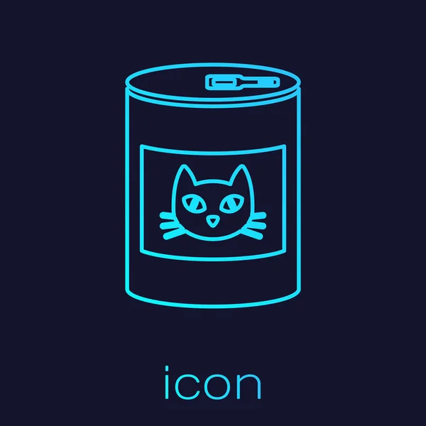 Turquoise Canned food for cat line icon isolated on blue background. Food for animals. Pet dog food can. Vector Illustration — Stock Vector