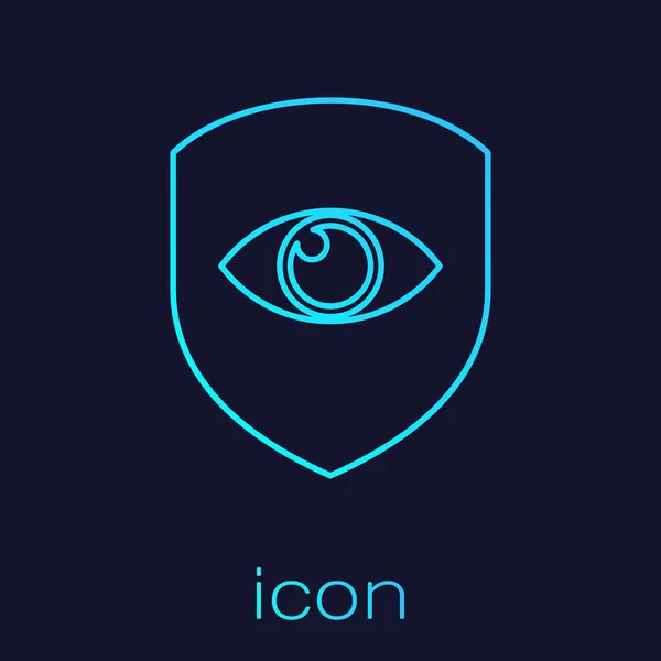 Turquoise Shield and eye line icon isolated on blue background. Security, safety, protection, privacy concept. Vector Illustration — стоковий вектор