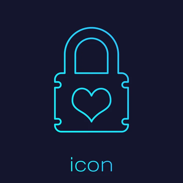 Turquoise hangslot met hartlijn pictogram geïsoleerd op blauwe achtergrond. Vergrendelde hart. Liefde symbool en Keyhole teken. Vector illustratie — Stockvector