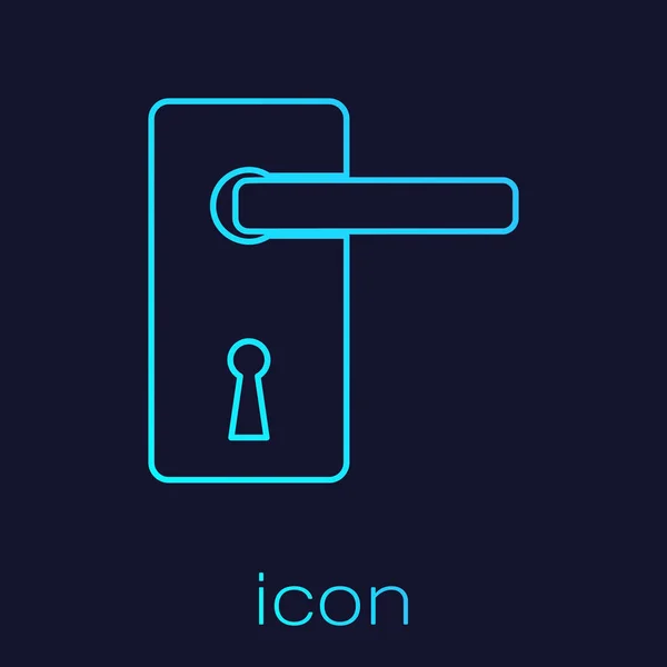 Turquoise Door handle line icon isolated on blue background. Door lock sign. Vector Illustration — Stock Vector