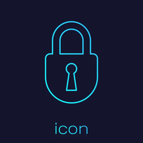 Turquoise Lock line icoon geïsoleerd op blauwe achtergrond. Hangslot teken. Beveiliging, veiligheid, bescherming, privacy concept. Vector illustratie — Stockvector