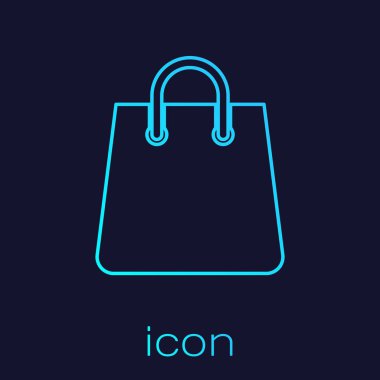 Turkuaz Çanta çizgi simgesi mavi arka plan üzerinde izole. Shoping çanta işareti. Kadın çantası simgesi. Kadın çanta tabelası. Glamour rahat bagaj. Vektör İllüstrasyonu
