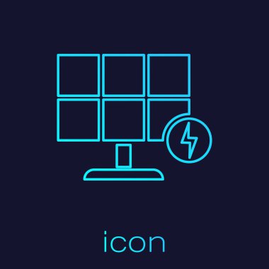 Turkuaz Güneş enerji panel çizgi simgesi mavi arka plan izole. Vektör İllüstrasyonu