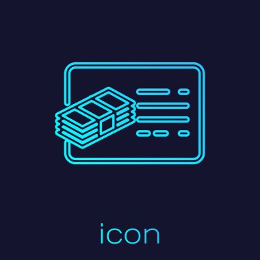 Mavi arka planda yalıtılmış Turkuaz Finansal belge satırı simgesi. Fatura ve para simgesi. Bütçe planlama, para tasarrufu ve borç kavramı ödeme. Vektör İllüstrasyonu