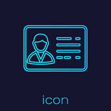 Mavi arka planda yalıtılmış Turkuaz Kimlik rozeti çizgi simgesi. Bu sunum için kullanılabilir, şirketin kimliği, reklam. Vektör İllüstrasyonu