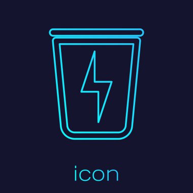 Çöp kutusu olan Turkuaz Şimşek, mavi arka planda izole edilmiş simgeyi sıralayabilir. Enerjiye harcar. Çöp kutusu tabelası. Sepet işaretini geri dönüştürün. Vektör İllüstrasyonu