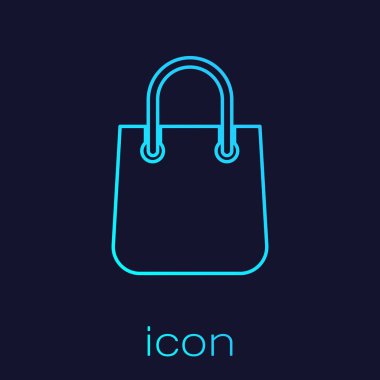 Turkuaz Alışveriş çanta çizgi simgesi mavi arka plan üzerinde izole. Paket işareti. Vektör İllüstrasyonu