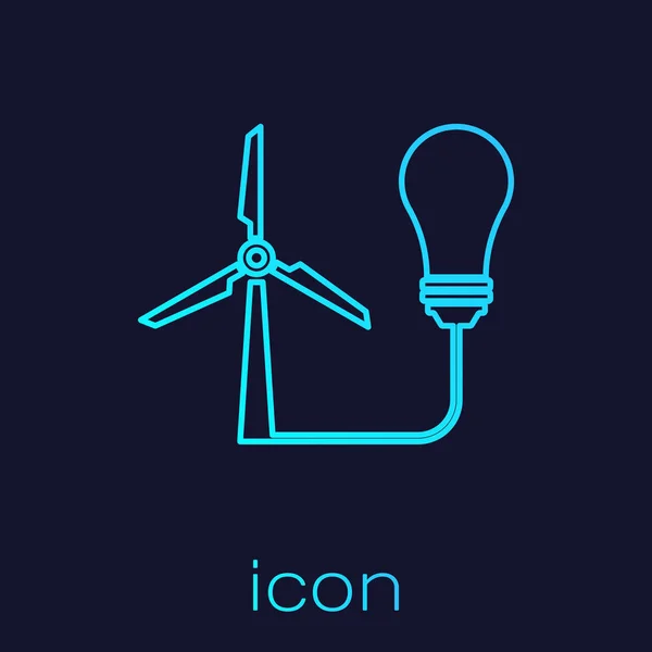 Ampoule turquoise avec éolienne comme idée d'icône de ligne d'énergie écologique isolée sur fond bleu. Concept d'énergie alternative. Illustration vectorielle — Image vectorielle