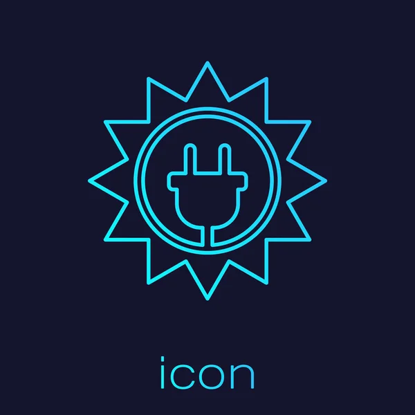 Turkusowa energia słoneczna ikona linii panelu izolowane na niebieskim tle. Słońce i Wtyczka elektryczna. Ilustracja wektorowa — Wektor stockowy