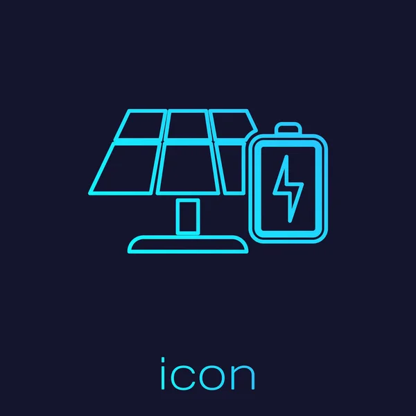 Panneau solaire turquoise et icône de ligne de batterie isolés sur fond bleu. Illustration vectorielle — Image vectorielle