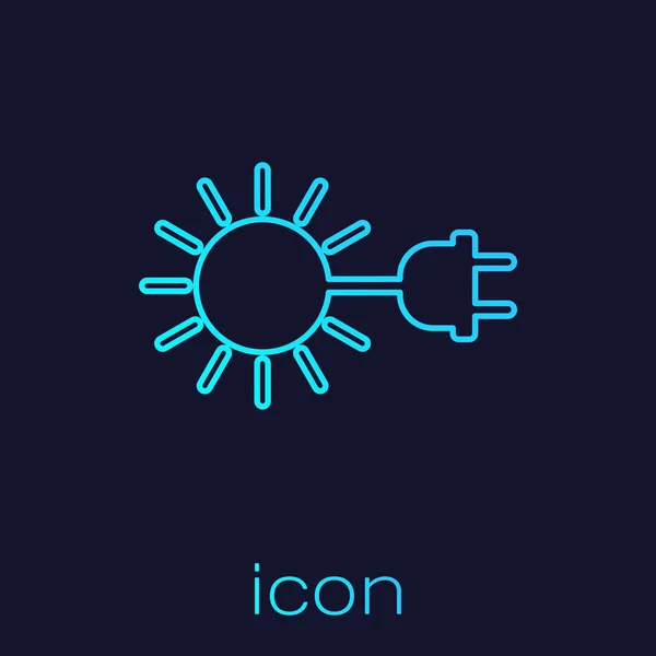 Soleil turquoise avec icône de ligne électrique isolée sur fond bleu. Concept d'économie d'énergie. Illustration vectorielle — Image vectorielle