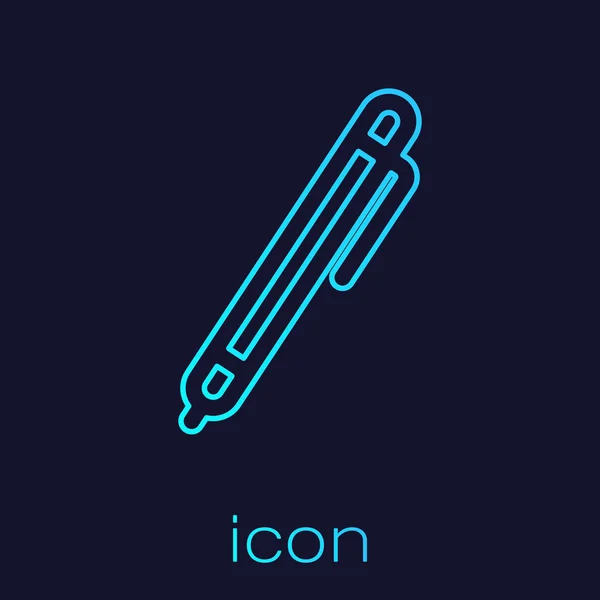 Icono de la línea Turquoise Pen aislado sobre fondo azul. Ilustración vectorial — Vector de stock