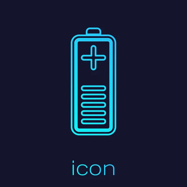 Turquoise batterij laadniveau indicator lijn pictogram geïsoleerd op blauwe achtergrond. Vector illustratie — Stockvector