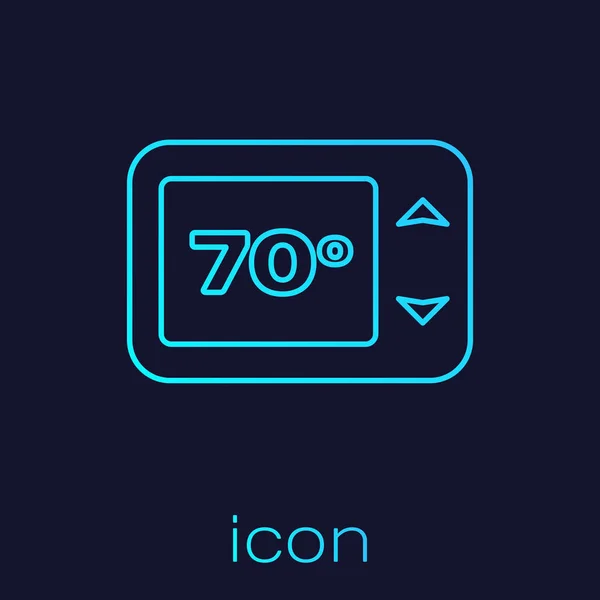 Icona linea termostato turchese isolata su sfondo blu. Controllo della temperatura. Illustrazione vettoriale — Vettoriale Stock