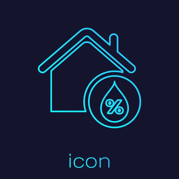 Turquoise House humidity line icon isolated on blue background. Weather and meteorology, thermometer symbol. Vector Illustration — Stock Vector