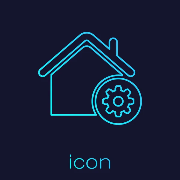 Icono de línea de configuración del hogar inteligente turquesa aislado sobre fondo azul. Control remoto. Ilustración vectorial — Vector de stock