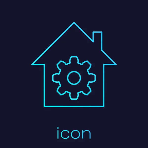 Icono de línea de configuración del hogar inteligente turquesa aislado sobre fondo azul. Control remoto. Ilustración vectorial — Vector de stock